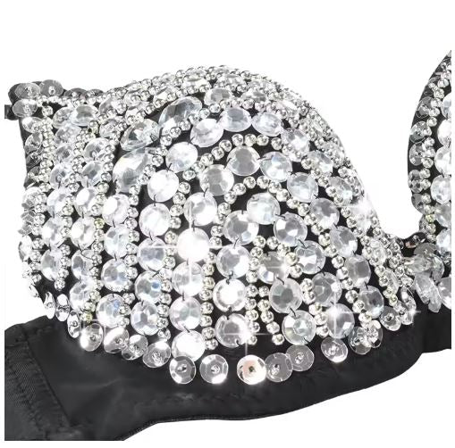 Soutien-gorge noir avec strass argent