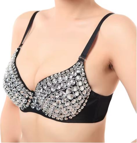 Soutien-gorge noir avec strass argent