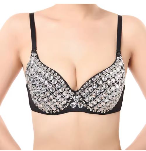 Soutien-gorge noir avec strass argent