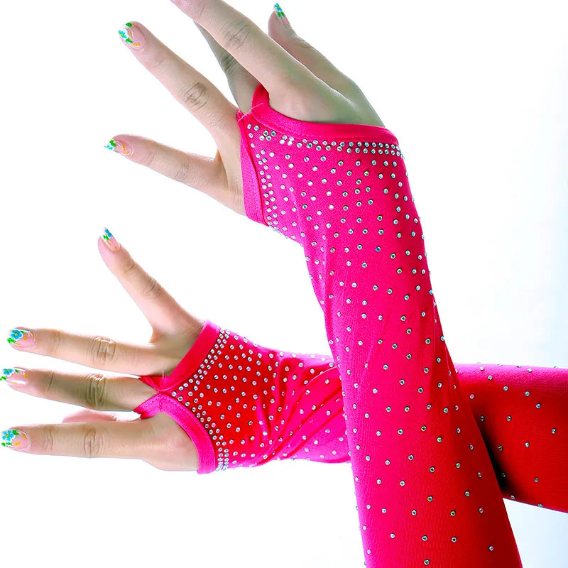 Gants longs sans doigts avec strass