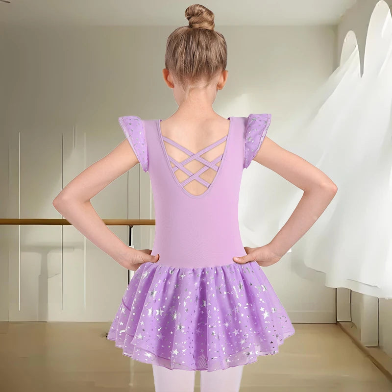 Justaucorps jupette brillante Bryanna manches & coloris au choix