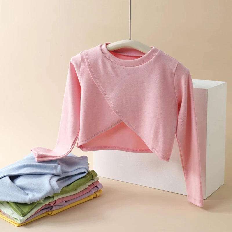 Top sweat manches longues court filles