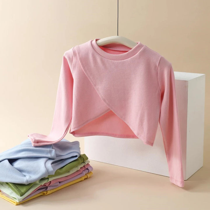 Top sweat manches longues court filles