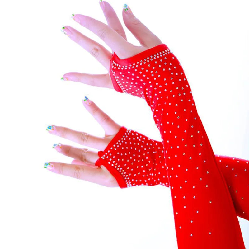 Gants longs sans doigts avec strass