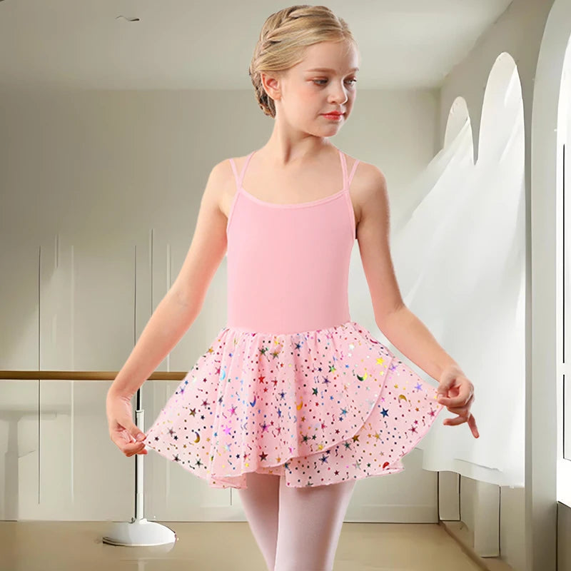 Justaucorps jupette brillante Bryanna manches & coloris au choix