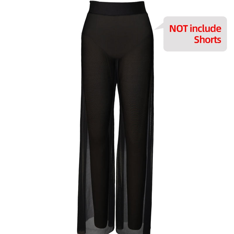 Pantalon Florence large en mesh transparent coloris noir