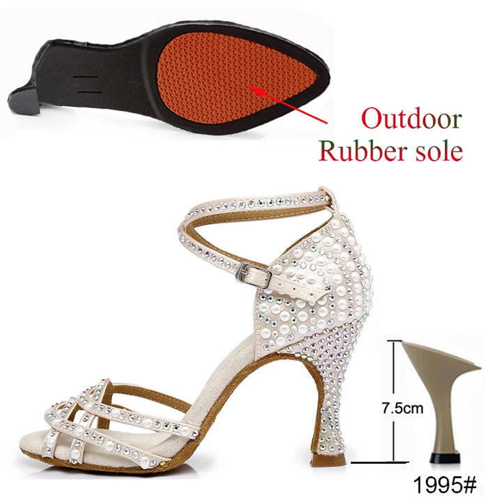 Chaussures de danse Ninon chair avec strass Talons de 7,5 à 10cm