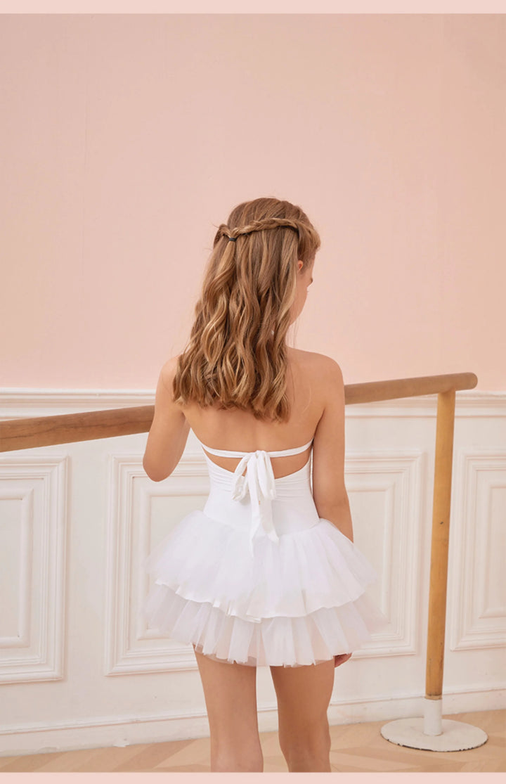 Robe justaucorps sans manches jupette dentelle Roselyne