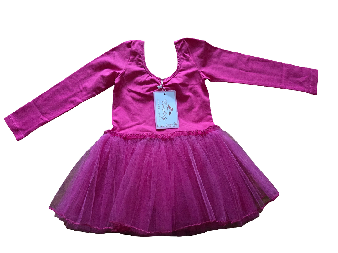 Justaucorps manches longues et jupette Cindy Fushia