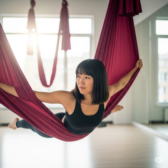 Hamac yoga aerien 5mx2.8m avec accessoires rouge