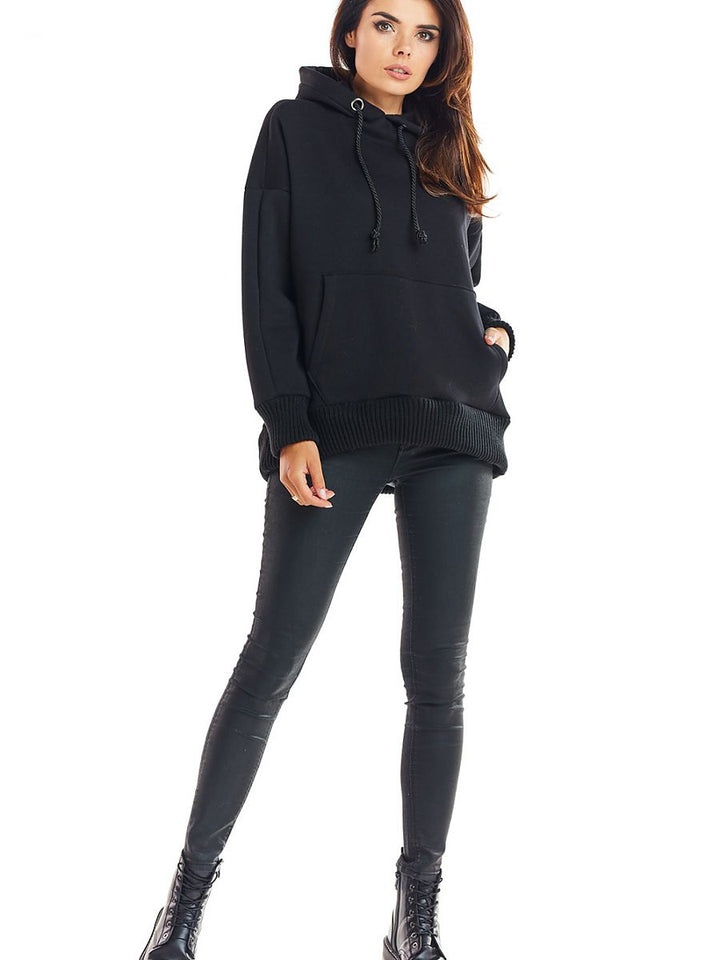 Sweatshirt col montant et capuche couleur noir pour femme