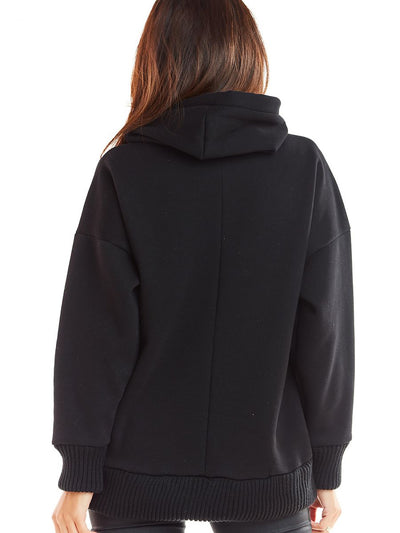 Sweatshirt col montant et capuche couleur noir pour femme
