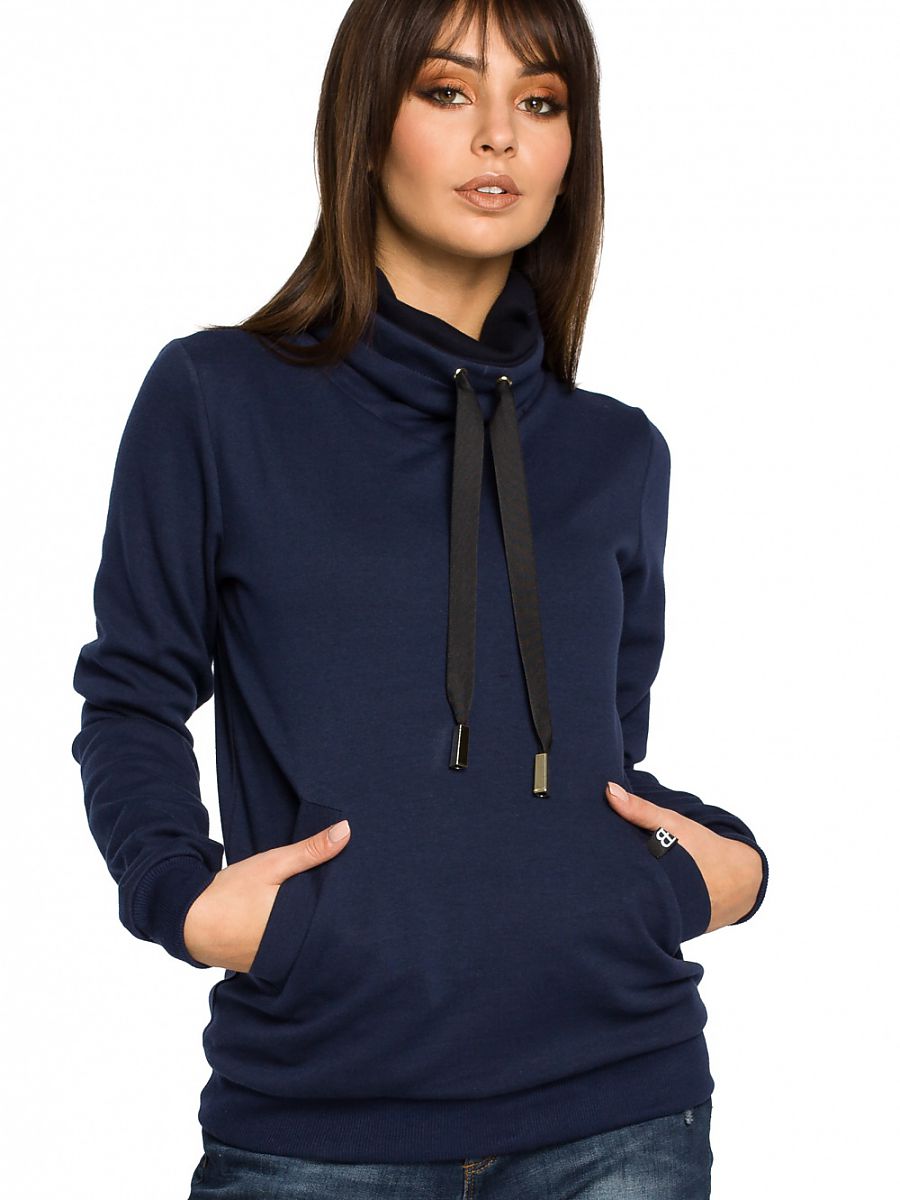 Sweatshirt col montant couleur bleu marine pour femme
