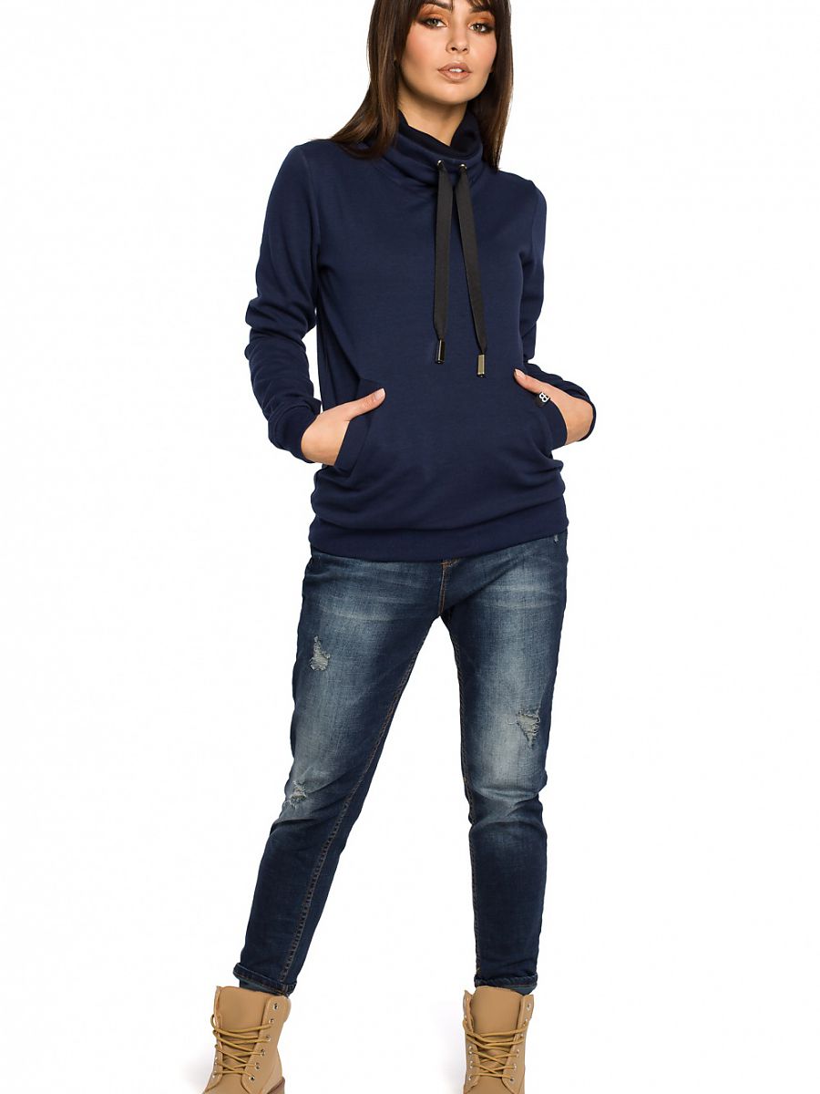 Sweatshirt col montant couleur bleu marine pour femme