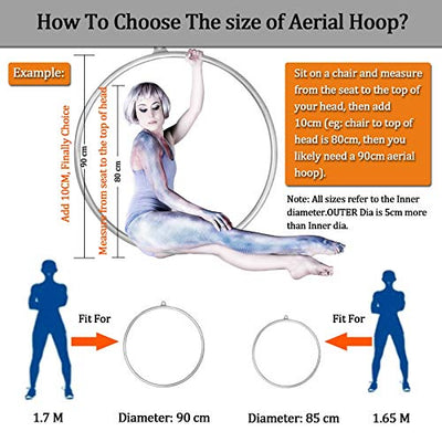 DASKING Aerial Hoop, Lyra Hoop Set en acier inoxydable 85 cm/90 cm pour les débutants professionnels, kit d'anneaux aériens avec sac de transport, équipement de yoga aérien, Will 660 LBS (300 kg)