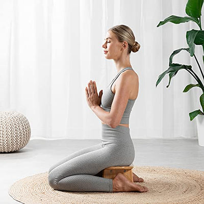 Banc de méditation Tabouret en Bambou Naturel pour Pratique du Yoga Relaxation