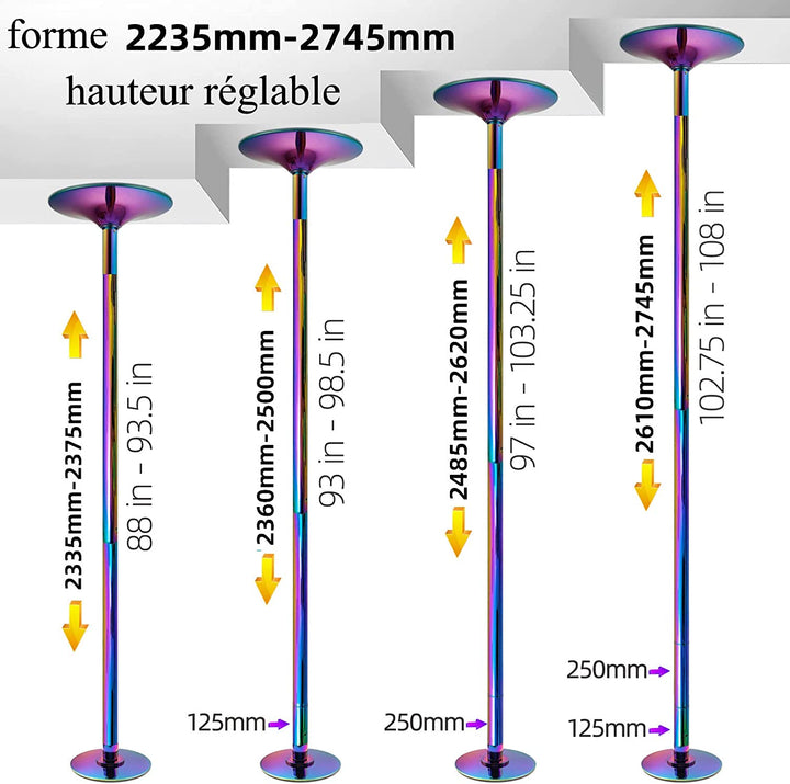 Barre Pole Dance 360 spin Arc-en-Ciel