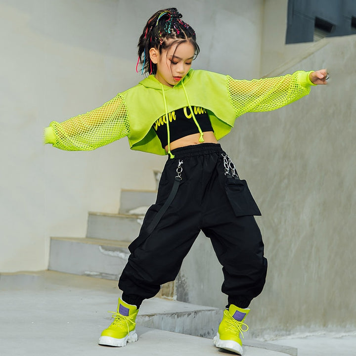 Ensemble Jazz Hip Hop fille noir et jaune fluo