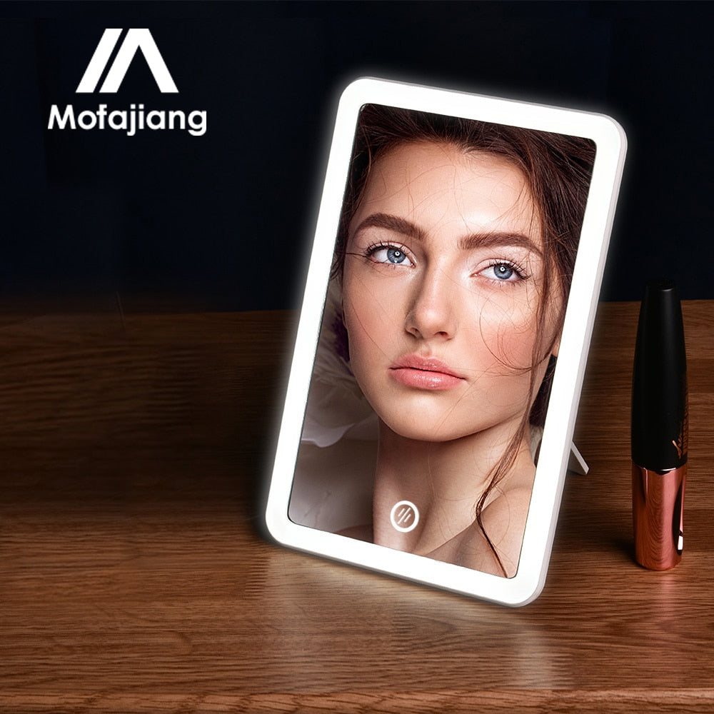 Miroir de maquillage rectangle avec lumières LED pliant