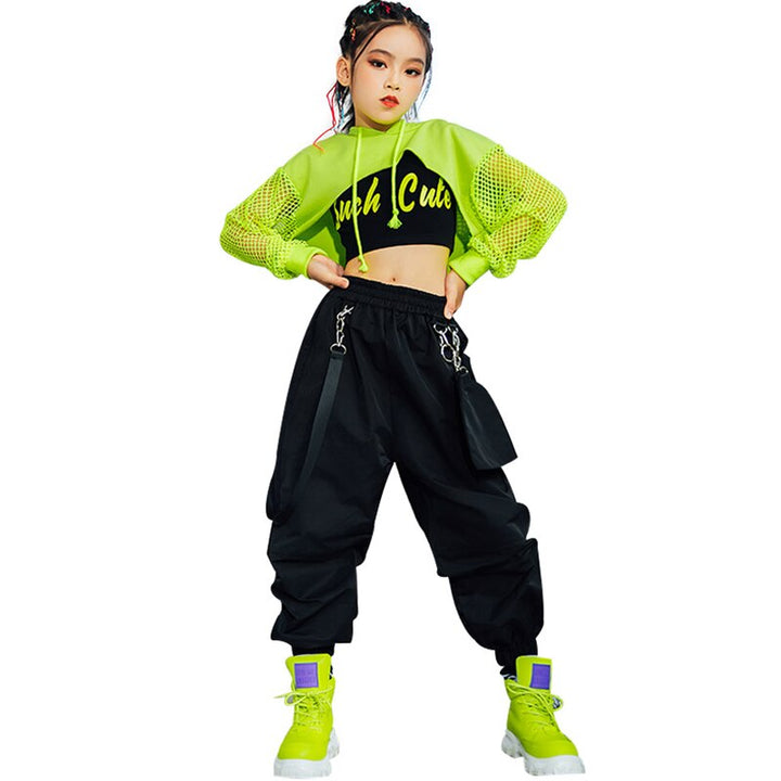 Ensemble Jazz Hip Hop fille noir et jaune fluo