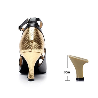 Chaussures de danse à talons couleur noir & or - Talons de 6 à 10 cm