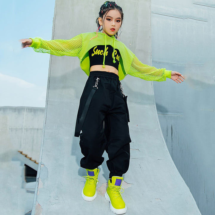 Ensemble Jazz Hip Hop fille noir et jaune fluo