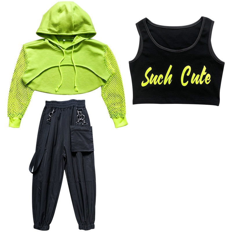 Ensemble Jazz Hip Hop fille noir et jaune fluo