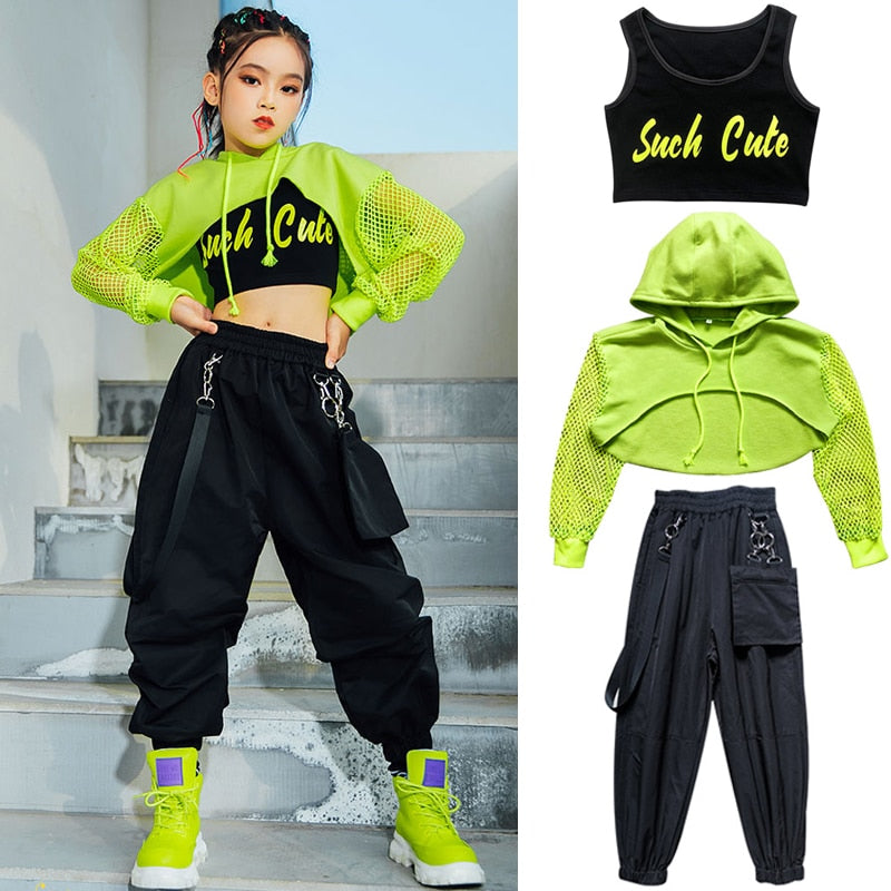 Ensemble Jazz Hip Hop fille noir et jaune fluo