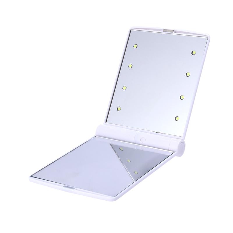 Miroir de maquillage lumineux format poche avec LED