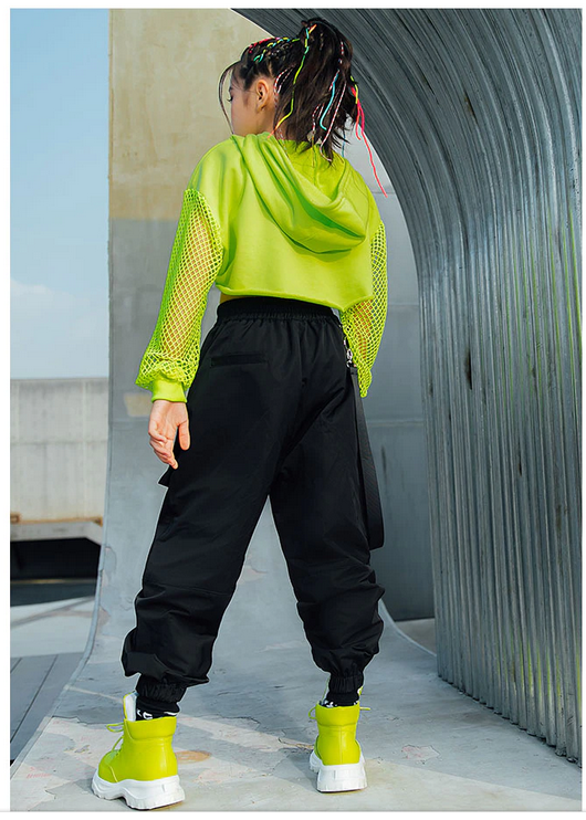 Ensemble Jazz Hip Hop fille noir et jaune fluo