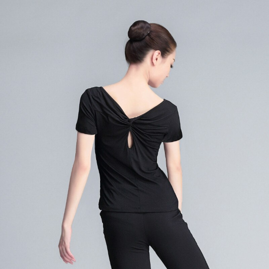 T-shirt  à col rond manches courtes avec dos fantaisie couleur noir pour adulte - Dance Store