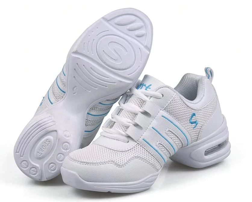 Baskets Sneakers Jazz Hip Hop Fitness pour adulte 2 coloris au choix: blanc & rose, blanc & bleu - Dance Store