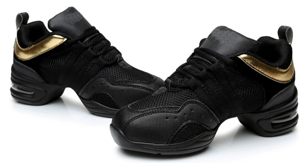 Baskets Sneakers Jazz Hip-Hop Fitness pour adulte 3 coloris au choix: tout noir, noir & rouge, noir & or - Dance Store