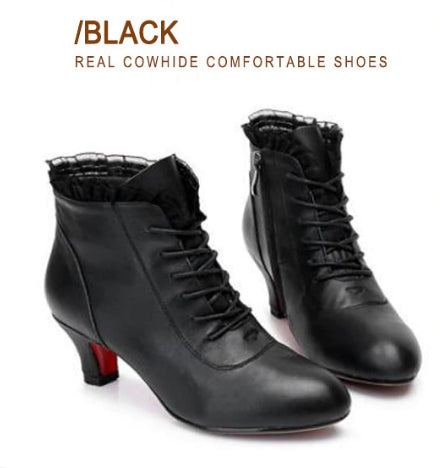 Bottines danse Lucie en cuir noir ou rouge Talons de 3cm