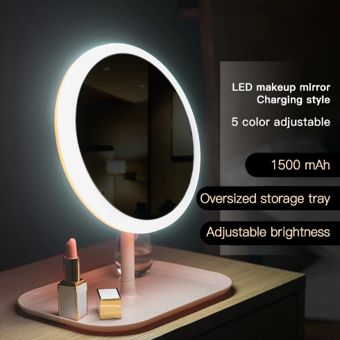 Miroir de maquillage rond avec lumière LED