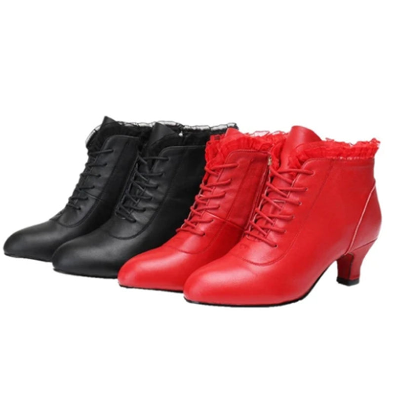 Bottines danse Lucie en cuir noir ou rouge Talons de 3cm