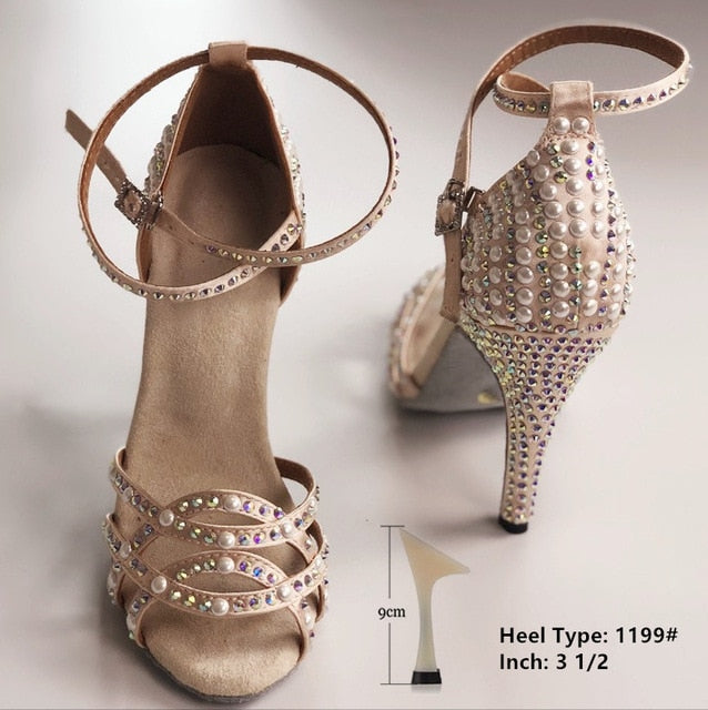 Chaussures de danse pour femme coloris chair avec strass . Talons personnalisables: de 7,5 à 10cm - Dance Store