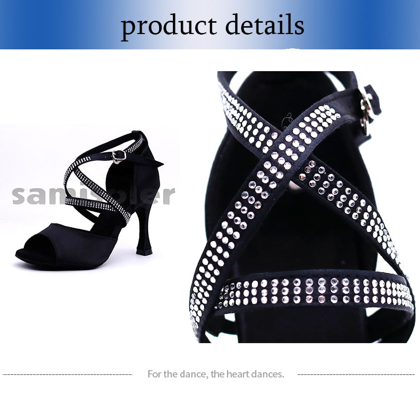 Chaussures de danse pour femme - coloris noir avec strass - Talons personnalisables: hauteurs disponibles de 6 à 10cm - Dance Store