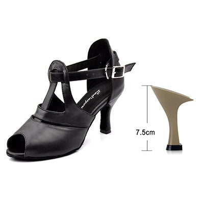 Chaussures de danse en cuir pour femme -  coloris: noir - Talons personnalisables plusieurs hauteurs disponibles: de 6 à 9 cm - Dance Store