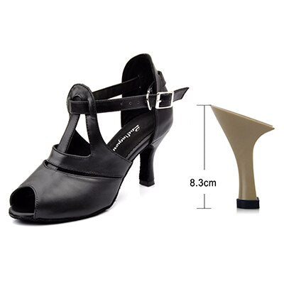 Chaussures de danse en cuir pour femme -  coloris: noir - Talons personnalisables plusieurs hauteurs disponibles: de 6 à 9 cm - Dance Store