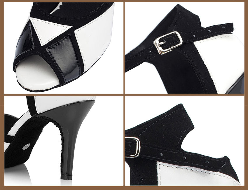 Chaussures de danse pour femme - coloris noir & blanc - Talons personnalisables: hauteurs disponibles : 6cm 7.5cm 8.5cm 10cm - Dance Store