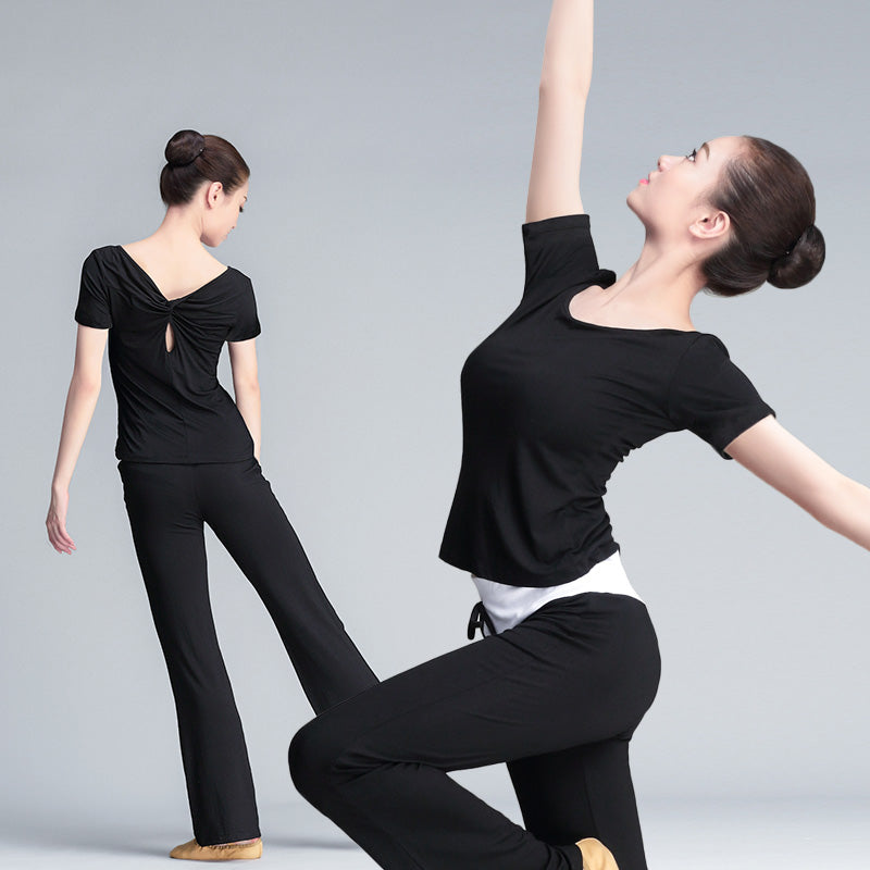 T-shirt  à col rond manches courtes avec dos fantaisie couleur noir pour adulte - Dance Store