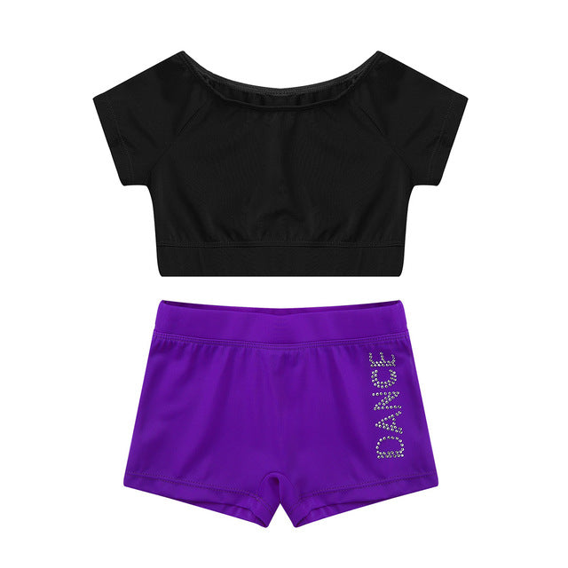 Ensemble Short et Top Crop à manches courtes avec logo Dance pour enfant 5 couleurs disponibles - Dance Store