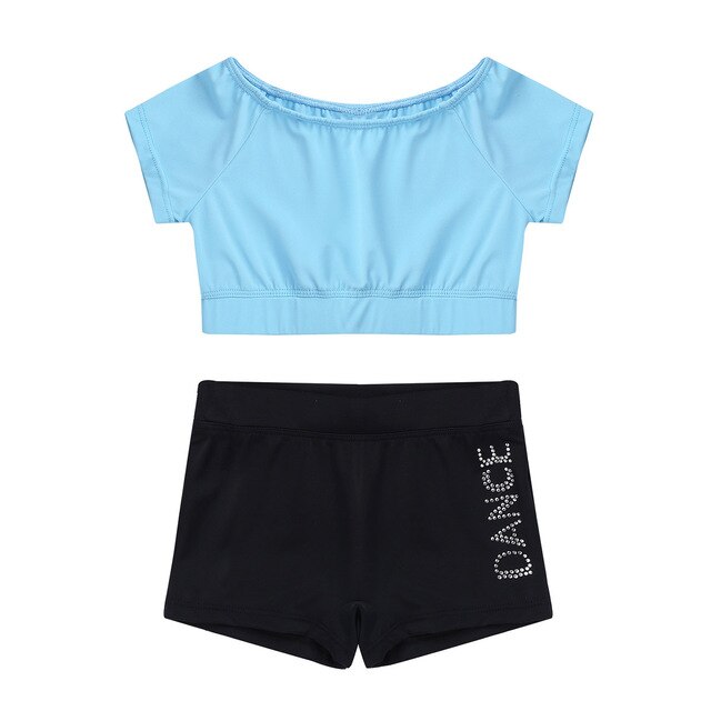 Ensemble Short et Top Crop à manches courtes avec logo Dance pour enfant 5 couleurs disponibles - Dance Store