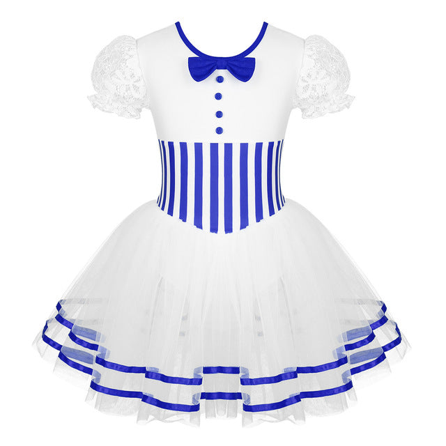 Robe avec rayures à manches courtes en dentelles pour enfants 3 coloris au choix - Dance Store