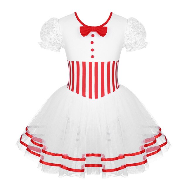 Robe avec rayures à manches courtes en dentelles pour enfants 3 coloris au choix - Dance Store