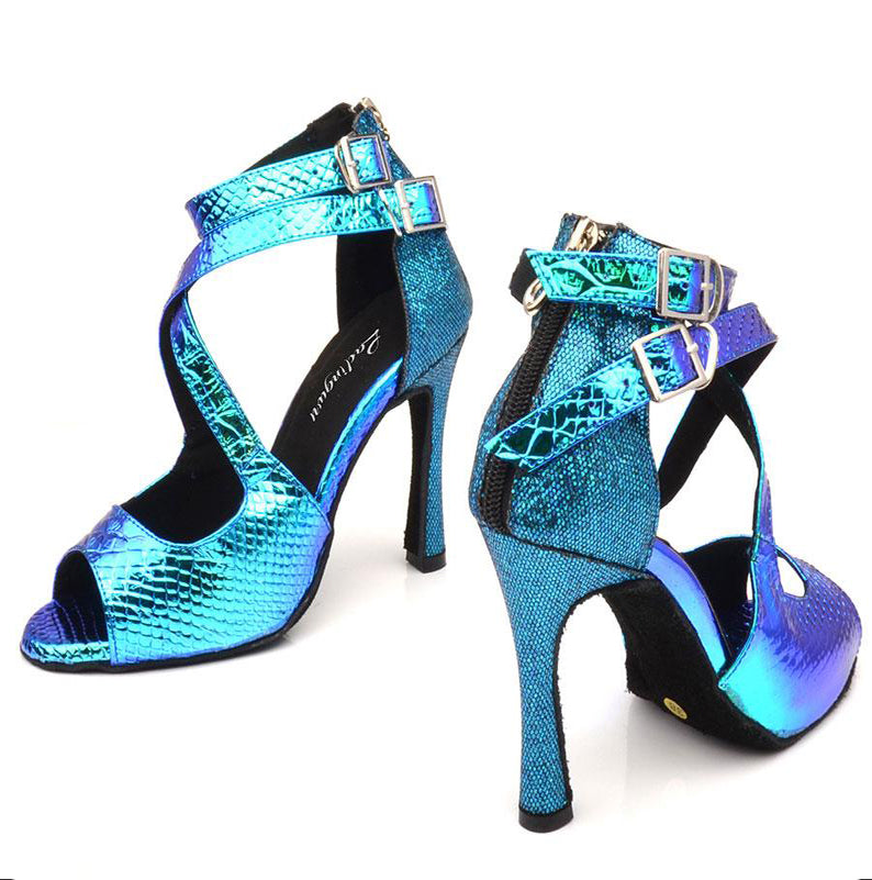 Chaussures de danse pour femme coloris bleu, argent ou doré - Talons de 6 à 10cm