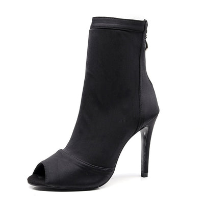 Chaussures Bottines Boots fantaisie de danse en cuir - avec ouverture aux orteils - pour femmes 3 coloris disponibles: noir, rouge, bleu - Talons personnalisables de 7.5 ou 10cm - Dance Store