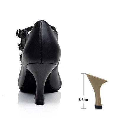 Chaussures de danse en cuir pour femme - coloris: noir - Talons personnalisables plusieurs hauteurs disponibles: de 5cm à 8.3cm - Dance Store