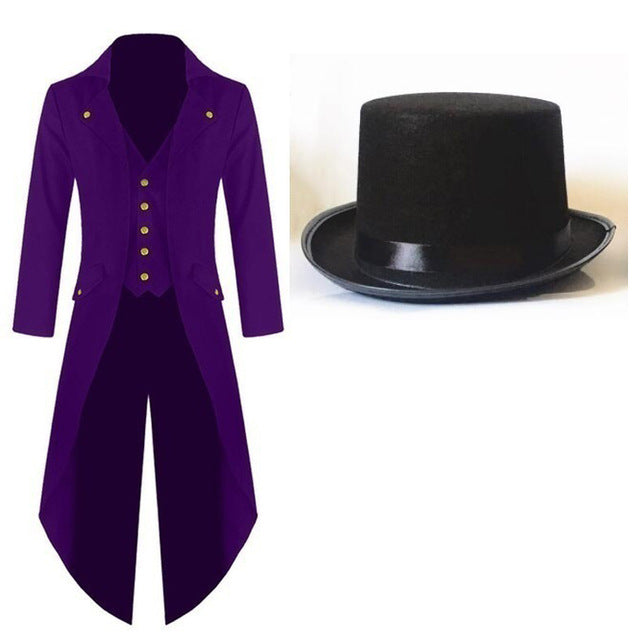 Veste queue de pie et Chapeau haut de forme noir avec boutons dorés pour adulte unisexe -  3 coloris au choix: noir, violet, rouge - Dance Store